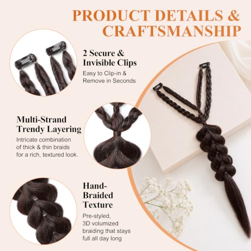 Clip-In Braid Hair Extension 24 Inches Boho Fishtail Style for Women - Dark Chocolate Brown