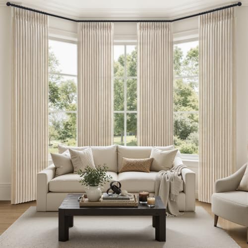 Natural Pinch Pleated Linen Curtains 96 Inches Long - Set of 4, Light Filtering, Rustic Sheer Drapes, Back Tab Design