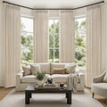 Natural Pinch Pleated Linen Curtains 96 Inches Long - Set of 4, Light Filtering, Rustic Sheer Drapes, Back Tab Design