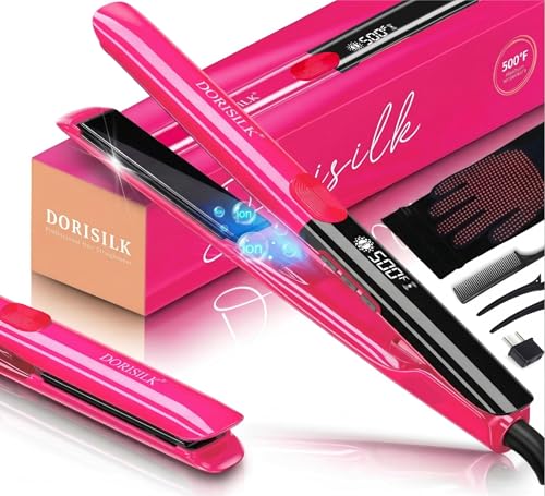 DORISILK 500°F High Temp Ceramic Flat Iron & Curling Iron - Hot Pink, 1 Inch, Dual Voltage