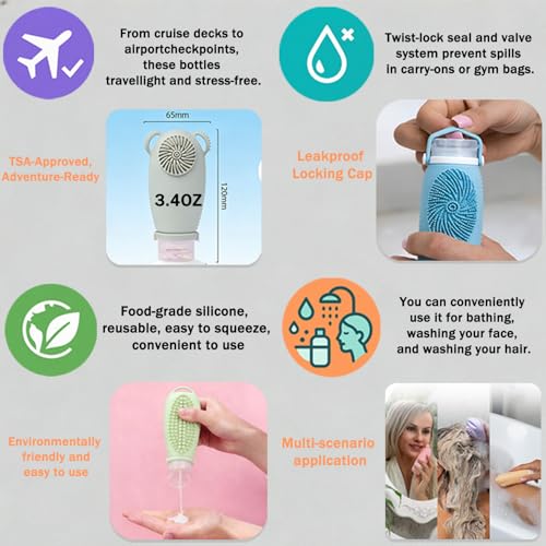 Travel Bottles for Toiletries,Tsa Approved Travel Size Containers 3-Pack (3.4 oz)£¬Leak Proof Refillable Liquid Silicone Squeezable Accessories for Shampoo Conditioner Lotion