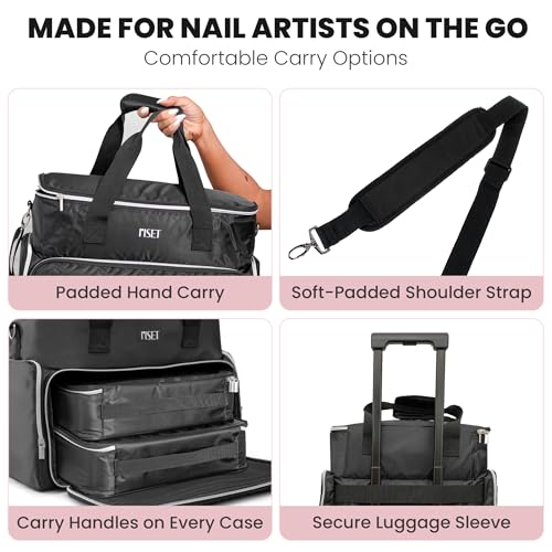Nail Polish Organizer Case - Structured Spill-Proof Travel Bag with Reinforced Stitching, Strong Zippers, Removable Dividers - Extra Large Manicurist Storage Box in Luxury Gift-Ready Packaging - Black