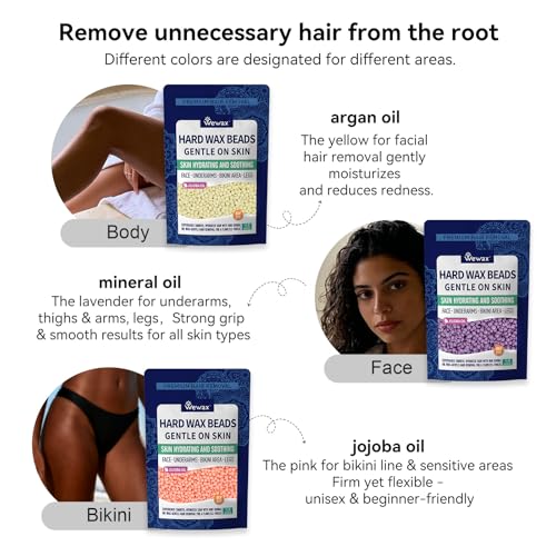 3-Pack Hard Wax Beads for Hair Removal - Coarse & Sensitive Skin, Multi-Color