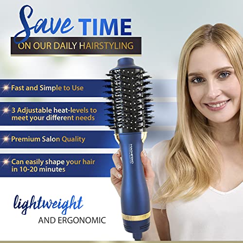 Blue Round Hair Dryer Brush - 1200W Hot Air Volumizer for Women Styling