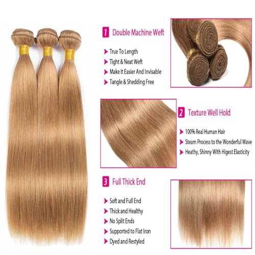 Human Hair Bundles 24 26 28 Inch Brown 27 Straight 12A Raw