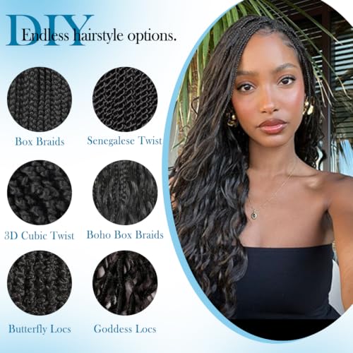 Sorivika 1B# 24 Inch Pack of 9 French Curly Braiding Hair - Protein Infused Wavy Crochet Extensions