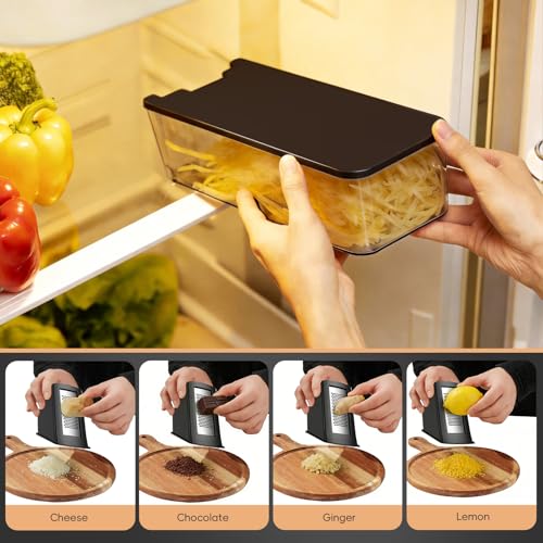 ONCE FOR ALL Safe Mandoline Slicer Pro 4th Gen Black with Large Container & Airtight Lid