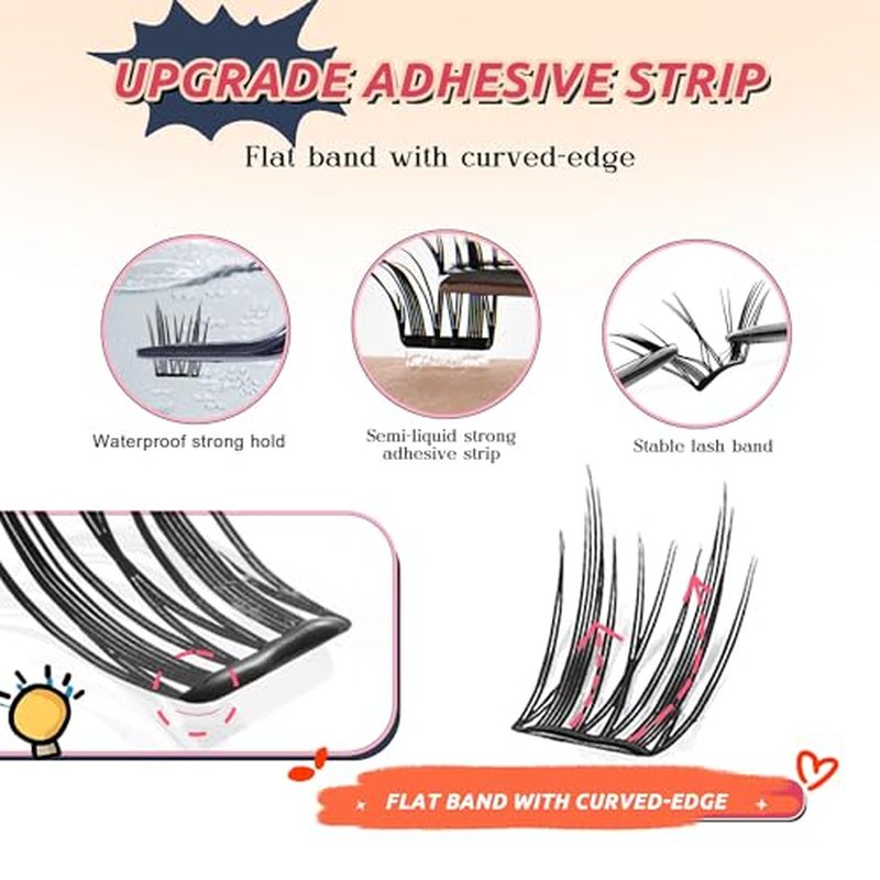GAQQI Self Adhesive Lash Clusters, Pre Glued Eyelashes 10-14mm Wispy Cluster Lashes, Press On No Glue False Eyelashes, Strong Adhesive & Reusable Glueless£¨PG4£©
