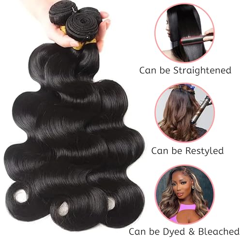 Human Hair Body Wave Bundles 22-26 Inch Virgin Brazilian Hair Extensions, 3 Pack