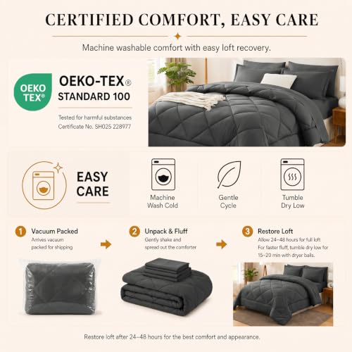 Super King Plus Comforter Set 128x120 Brown 7-Piece Bed in a Bag