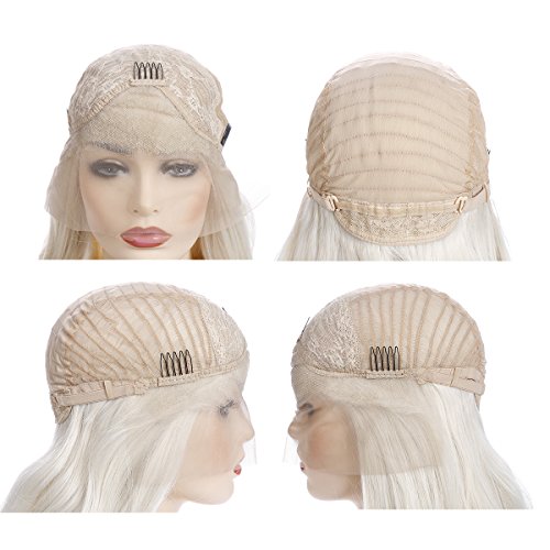 Morvally 24-Inch Platinum White Wavy Lace Front Wig, Glueless, Heat-Resistant Synthetic Hair