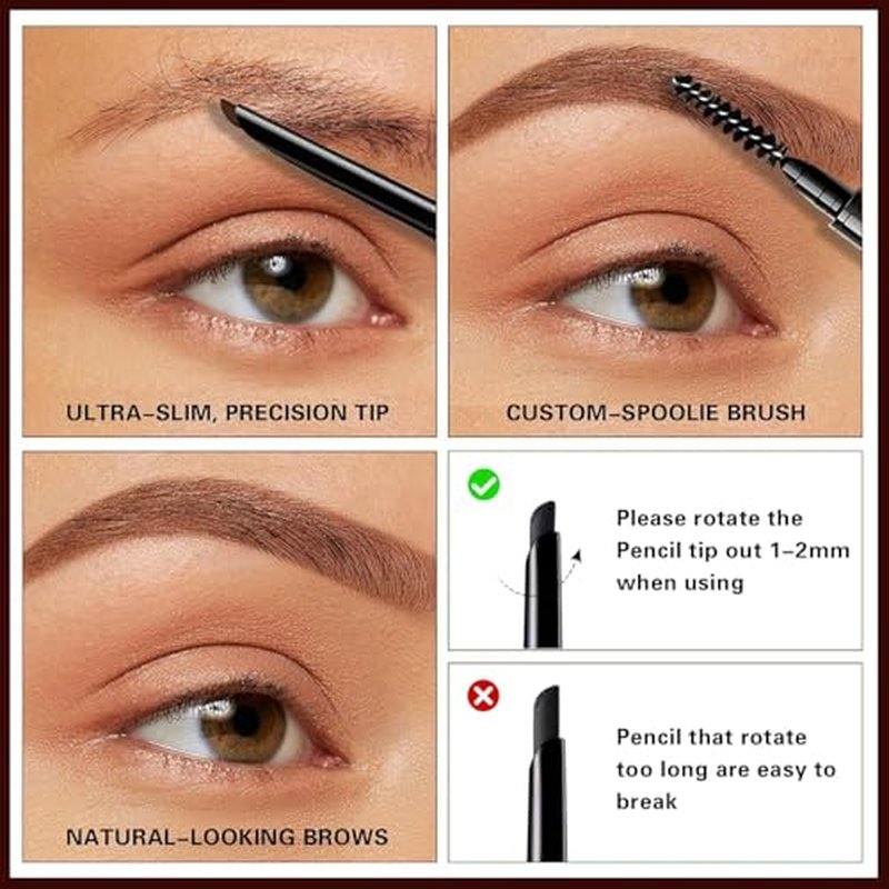 Microblading Eyebrow Pencil,Eyebrow Retractable Definer Pencil,Angled Precision Tip,0.1MM Ultra Slim Eyebrow Makeup,Long-Lasting Waterproof,Smudgeproof (05 DEEP BROWN, 2 Pack)