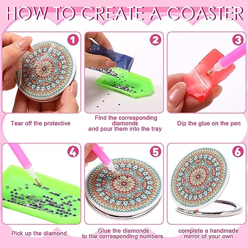 12-Piece Portable Folding Makeup Mirror Set with Diamond Art Design, Compact Handheld Mirrors for Women