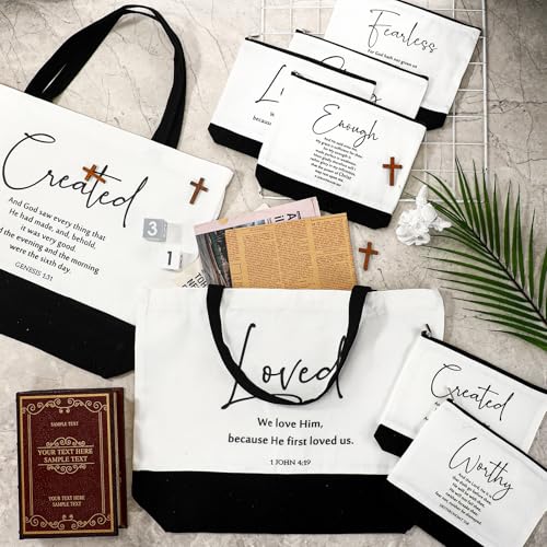 Christian Bible Verse Tote Bag Makeup Bag 12 Bible Words English Variation of THIS listing