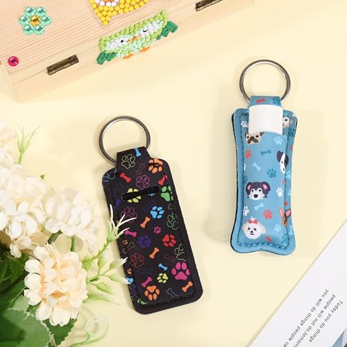 FREEBLOSS 2Pcs Chapstick Holder Keychain 1.5x3.8'' Lip Balm Holder Keychain Lightweight Lipstick Sleeve Pouch with Cute Dog Pattern for Women Girls