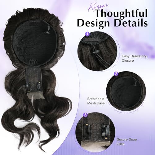 Messy Bun Hair Piece with Bangs 2-in-1 Black Brown Updo Wig - Natural Look