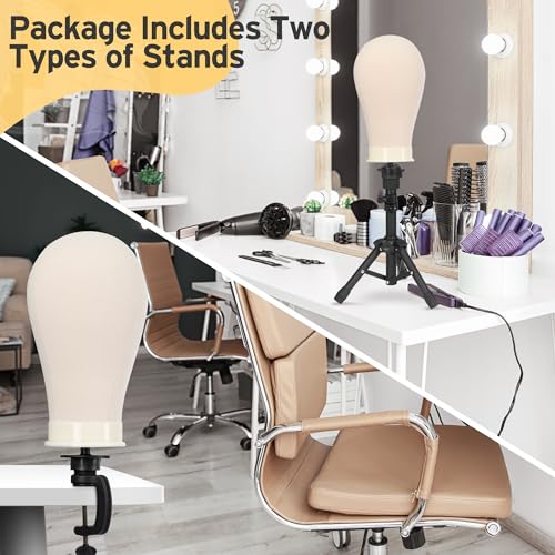 Black Adjustable Wig Stand Set for Styling & Display - 22.4 Inch