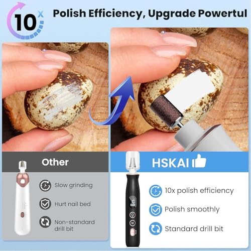 Electric Nail File Drill: HSKAI Nail Drill with LCD & Lamp, Long-Lasting Thick Toenail Grind, Rechargeable & Cordless Toe Nail Filer Tools for Manicure and Pedicure, Gifts for Women and Men