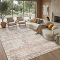 8x10 Beige Abstract Washable Area Rug - Neutral Modern Living Room Accent - Variation of Beige Grey