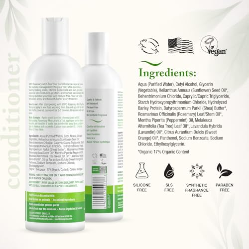 Vegan Hair Care Set - Clarifying Rosemary Mint Tea Tree Shampoo & Conditioner 16 Oz Each - Pack of 2