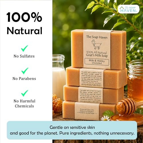 Natural Goat Milk & Honey Soap Bars - Handmade in USA, Sensitive Skin Care