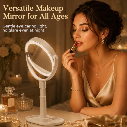 MOMOKUBA White Makeup Mirror with Lights, 20X Magnification, Adjustable Height