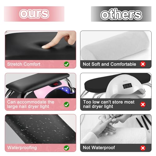 Black Microfiber Leather Nail Arm Rest for Tech, Removable Hand Support with Tools