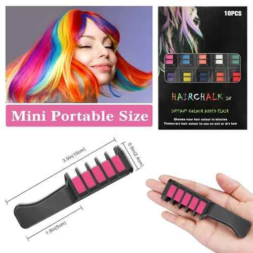 10 Colors Hair Chalk for Girls Kids, Temporary Hair Color Dye for Kids Girls Age 10-12, Washable Hair Chalk Comb for Party Cosplay DIY