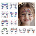 Konsait 10 Sheets Glitter Face Tattoos Animal Fake Tattoos for Girls Face Makeup Tattoo Mermaid Butterfly Temporary Face Tattoo Birthday Halloween Makeup Stickers Party Favors