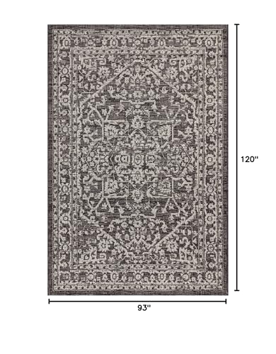 JONATHAN Y Boho Medallion Indoor Outdoor Rug 7'9" x 10' Black Gray Textured Weave