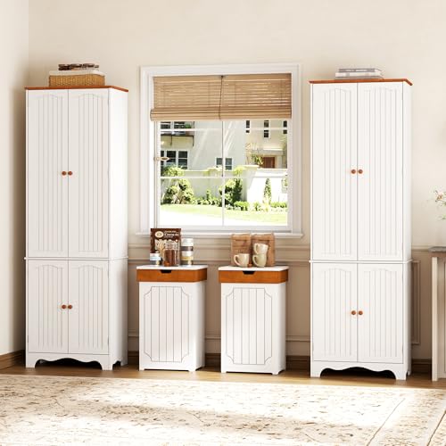 Function Home White Farmhouse Trash Can Cabinet 13 Gallon Kitchen Garbage Bin with Lid
