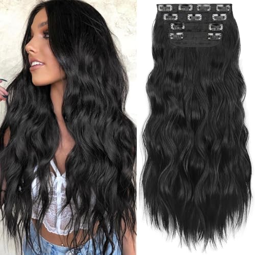 KooKaStyle 24in Wavy Thick Clip-in Hair Extensions in Black
