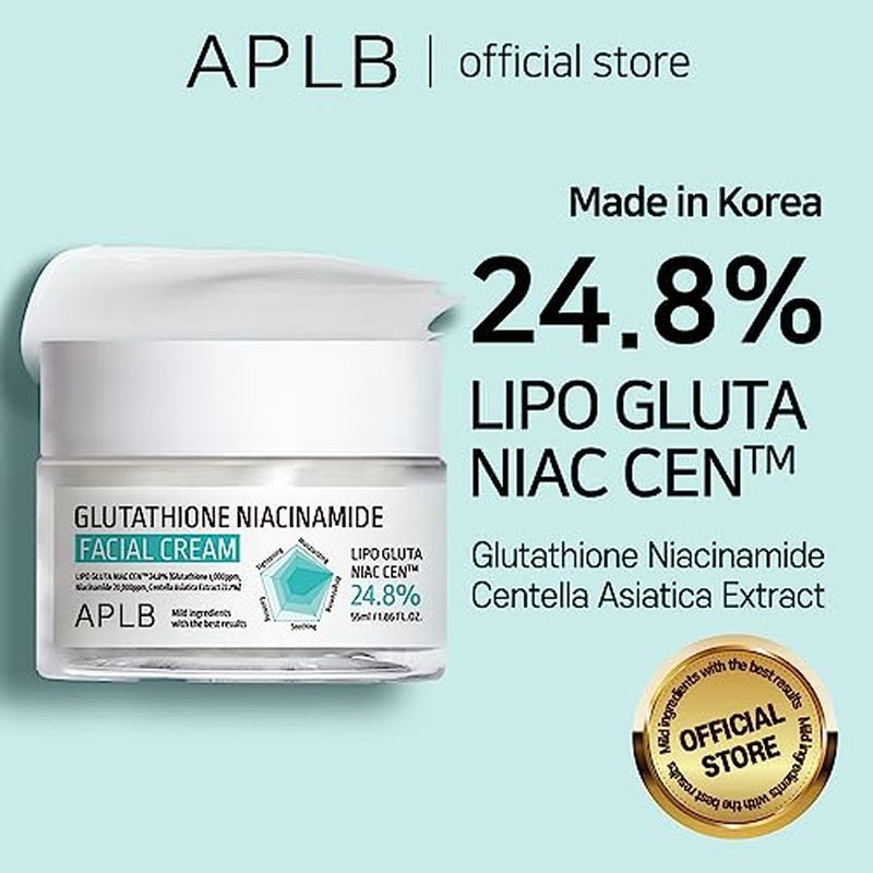 APLB Glutathione Niacinamide Facial Cream | LIPO GLUTA NIAC CEN¢â 24.8% 1.86 FL.OZ/Korean Skincare, Deep hydration, Niacinamide, Improve skin elasticity, Improve skin texture