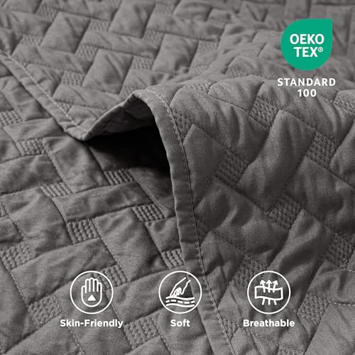 Bedsure Oversized King Quilt Set Grey - Lightweight Basket Weave Pattern Bedding
