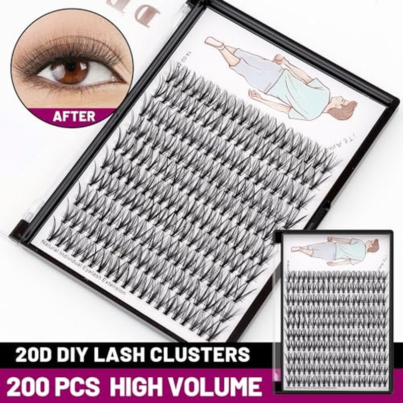 8-20mm Available 200Pcs Handmade Natural long 20Roots Black Soft Individual False Eyelashes Cross Makeup Cluster Eyelashes Thickness 0.07mm D Curl Eye Lashes Extensions (13mm)