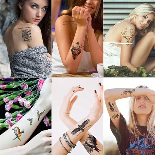 Temporary Tattoo Kit, Makeup Inks, Freckles Gel for Art Markers, 102 Patterns Fake Tattoos stencils DIY for Men Women - 3 Bottles (Black)