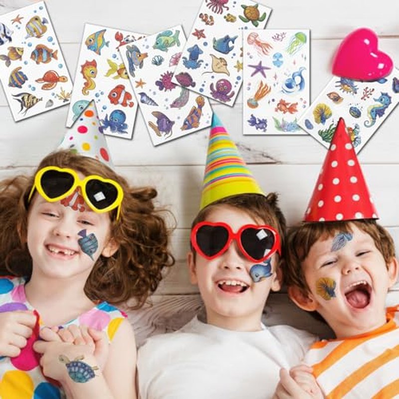 120 Glitter Styles Under the Sea Creature Temporary Tattoos for Kids Party Supplies - Sea Creature Tattoos for Boys Girls Ocean Birthday Party Favors Goodie Bag Fillers