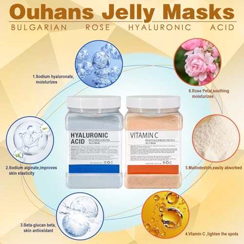 Ouhans Orange Jelly Face Mask Set with Hyaluronic Acid & Vitamin C – DIY Spa Kit with Mixing Bowl & Headband, Perfect Gift for Women