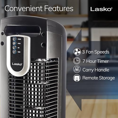 Black Oscillating Tower Fan with Remote Control - 36-Inch Quiet Space-Saving Cooling
