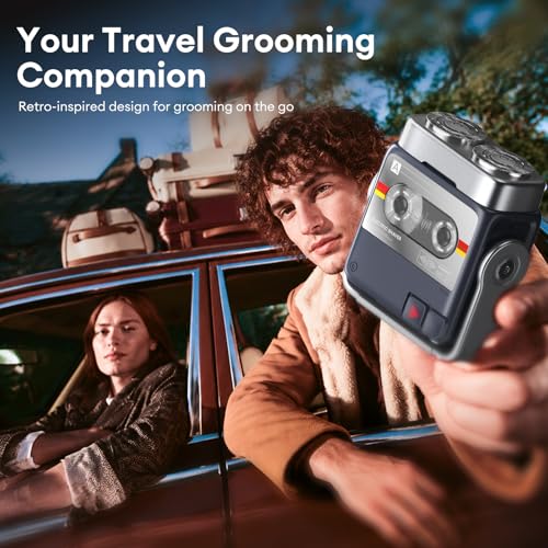 Mini Electric Shaver for Men - Retro Record Player Design, Black, Waterproof, Portable