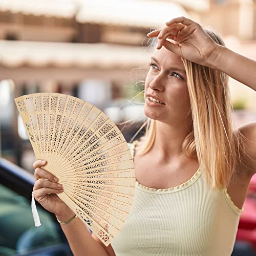 Wooden Folding Hand Fans 8-Inch Sandalwood Vintage Chinese Fans with Tassels & Gift Set