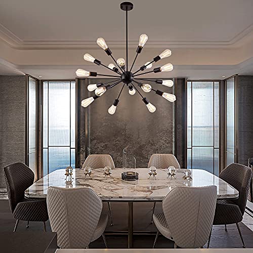 Black 18-Light Sputnik Chandelier | Farmhouse Ceiling Light Fixture