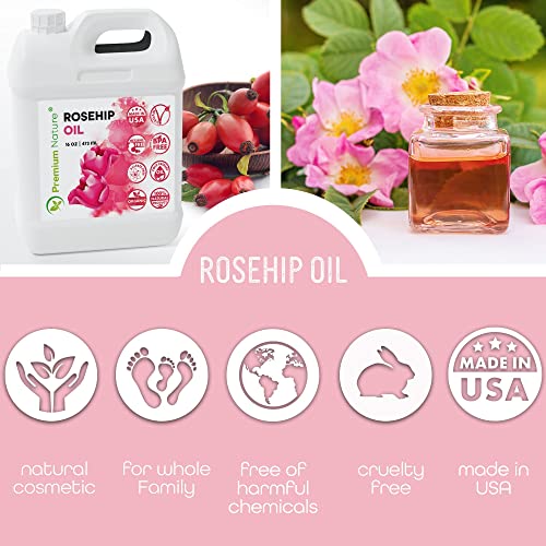 16 oz Premium Nature Rosehip Oil for Face, Hair & Skin Moisturizer - Cold Pressed, Unrefined, Versatile Skin Care Oil