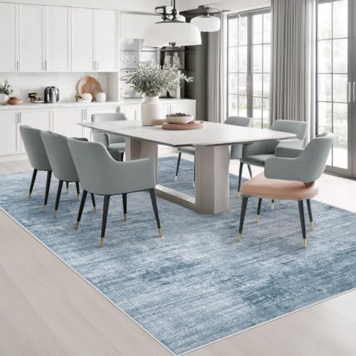 Blue 6x9 Washable Modern Abstract Area Rug - Non Slip, Stain Resistant for Living Room, Bedroom, Kitchen, Office