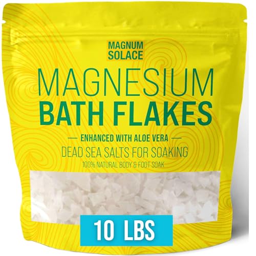 Magnum Solace Magnesium Bath Flakes with Aloe Vera - 10 lbs Dead Sea Salt Soak - Pack of 1