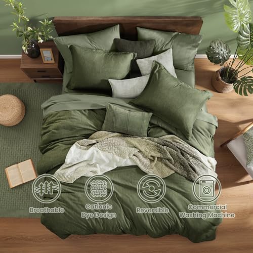 Olive Green Queen Comforter Set 7 Pieces - Bed in a Bag, Soft & Lightweight
