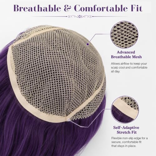 Purple Short Bob Wig with Bangs for Women - Halloween & Cosplay Costume