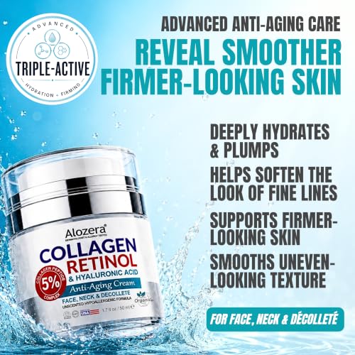 Alozera Collagen Face Cream with Retinol & Hyaluronic Acid - Anti-Aging Moisturizer 1.7oz