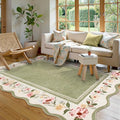 5x7 Green Floral Scalloped Rug - Vintage Boho Area Rug for Living Room