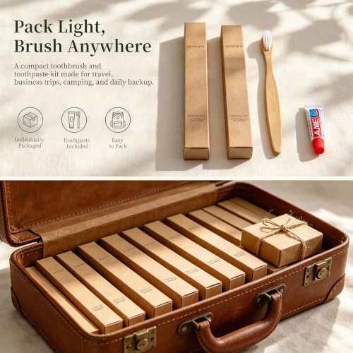 100 Pack Travel Bamboo Toothbrushes with Toothpaste 6g Individually Wrapped - Guest & Hotel Amenities